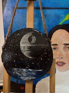 Original F.Rizzi “Death Star”  Black Hand-Painted  wooden Round Wall Art fan art